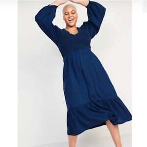 OLD NAVY smocked long sleeve midi dress